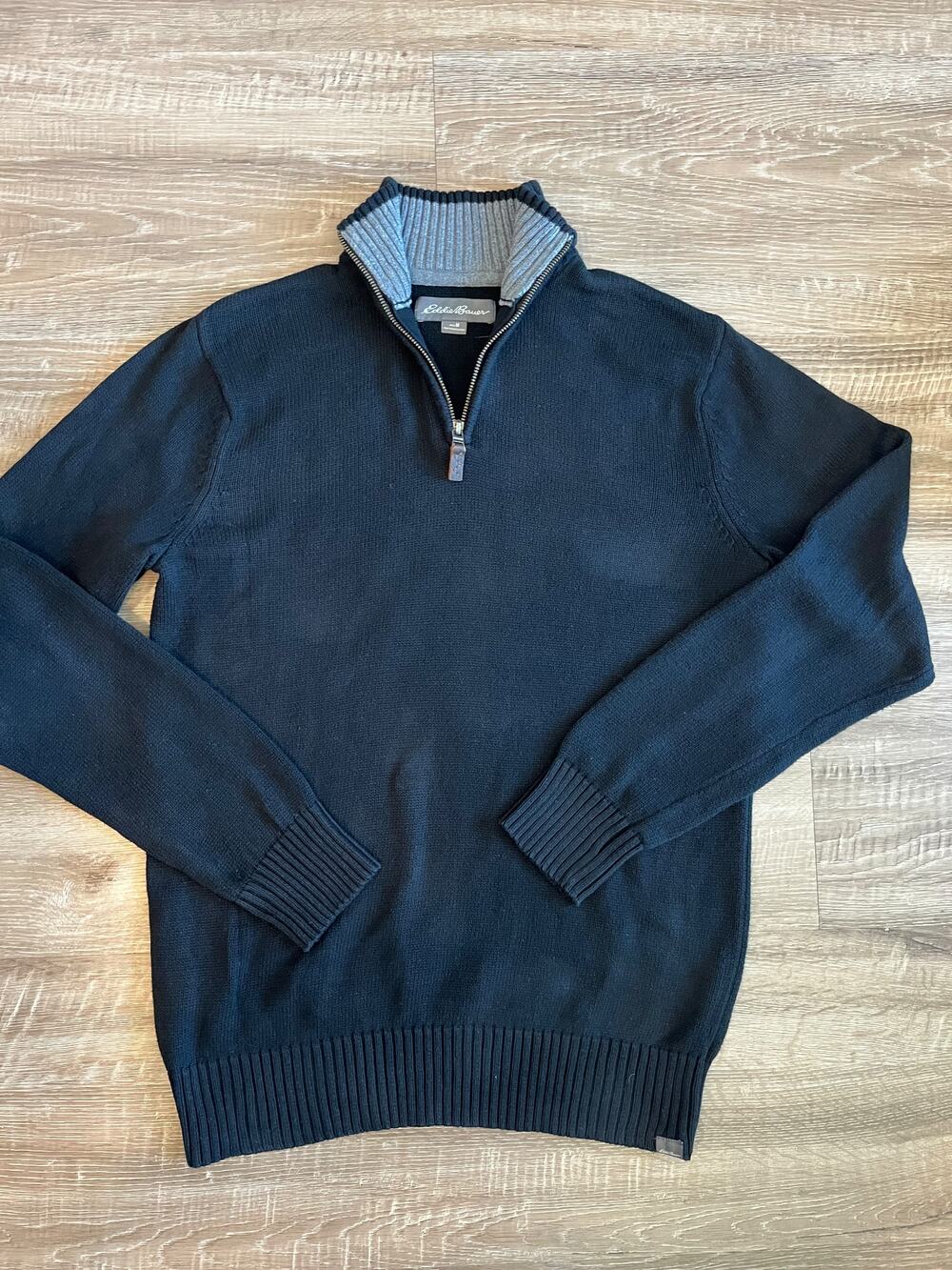 Eddie Bauer Men's Medium Black 100% Cotton Quarter Zip Pullover